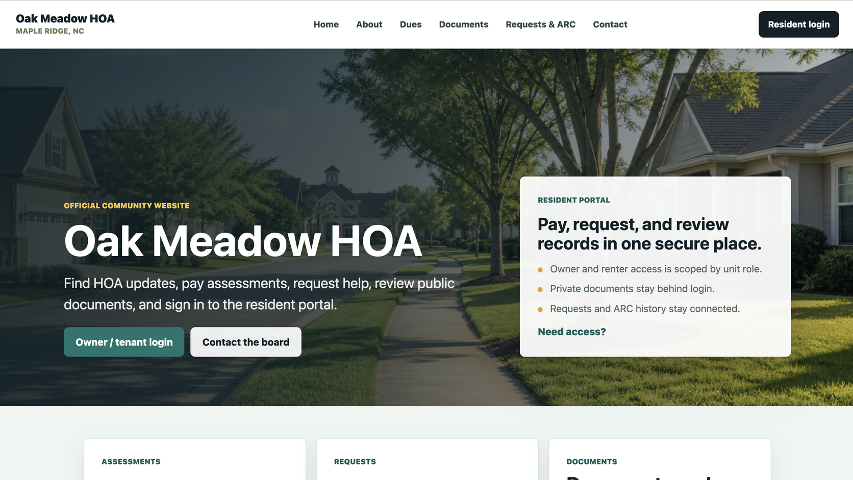 Suburban Family HOA website preview